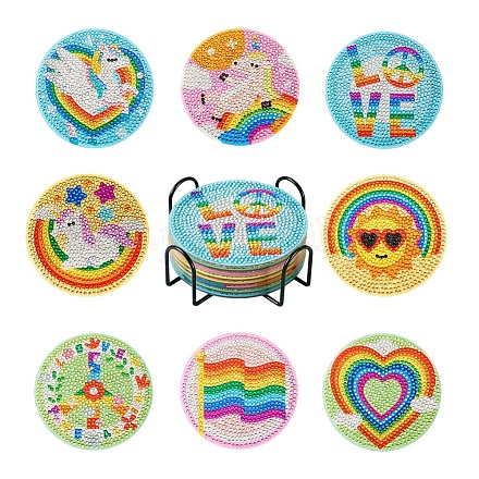 Kits de tapete para taza con tema de arcoíris con pintura de diamante artesanal DIAM-TAC0001-02-1