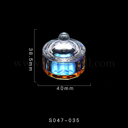 多面体ネイルアートガラスダッペン皿  ガラスコップ  ふた付き  アクリル液体粉末用  マニキュアアクセサリーコンテナー  カラフル  40x38.5mm  内径：30mm MRMJ-S047-035-1