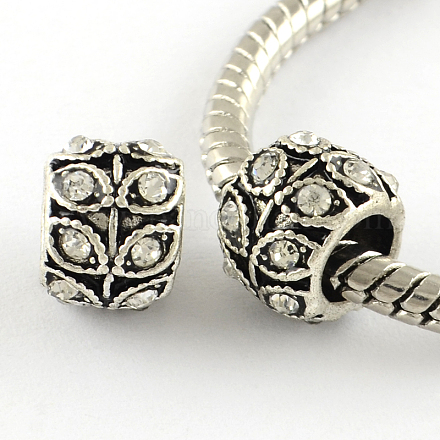 Antique Silver Plated Alloy Rhinestone Large Hole European Beads MPDL-R041-02A-1