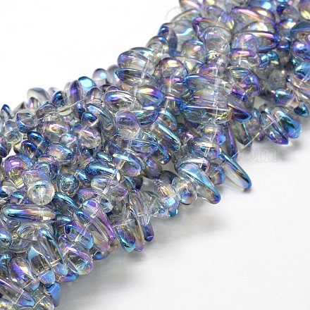Half Rainbow Plated Chip Glass Bead Strands EGLA-E028-HR01-1