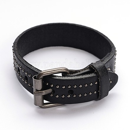 Punk Rock Style Unisex Retro Leather Cord Pyramid Studded Belt Buckle Bracelets BJEW-F173-11C-1