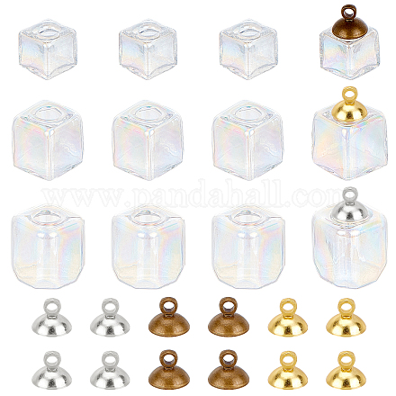 PandaHall 12 Set Cube Glass Bottle Vial Charm DIY-PH0008-45-1