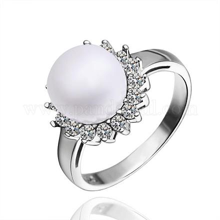 Brass Round Imitation Pearl Finger Rings For Party RJEW-BB10289-8-1