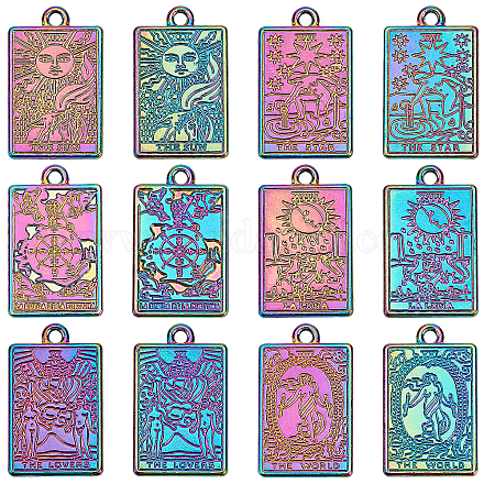 CHGCRAFT 12Pcs 6 Style Tarot Card Charms Rack Plating Rainbow Color Tarot Charms Bulk Rectangle Alloy Charm Pendants for Personalized Jewelry Making FIND-CA0004-52-1