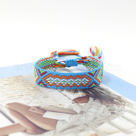 Bracelet cordon polyester tressé motif losange FIND-PW0013-004A-14-1