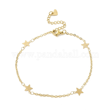 Vacuum Plating 304 Stainless Steel Star Link Anklet with Cable Chains for Women STAS-E001-20G-1