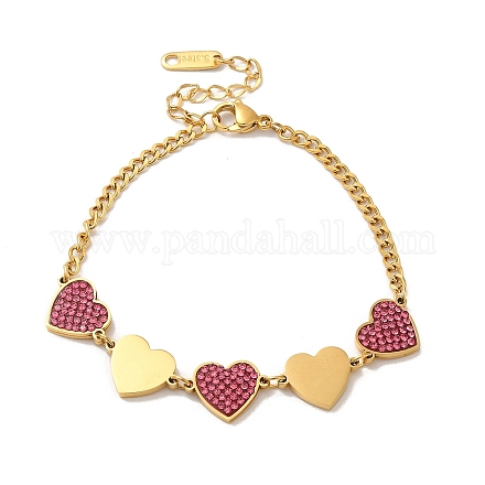 Rose Rhinestone Heart Link Bracelet BJEW-E091-04G-1