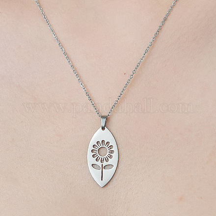 201 Stainless Steel Hollow Sunflower Pendant Necklace NJEW-OY002-26-1