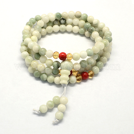 4-Loop-Wrap Buddha Meditation gelbe Jade Perlen Armbänder BJEW-R040-6mm-01-1