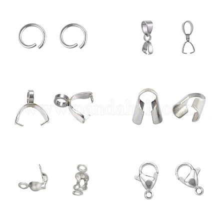 UNICRAFTALE 200pcs DIY Jewelry Findings Kits 304 Stainless Steel Lobster Claw Clasps & Ice Pick Pinch Bails & Jump Rings with 316 Stainless Steel Bead Tips Jewelry Accessories for Jewellery Making DIY-UN0001-28-1