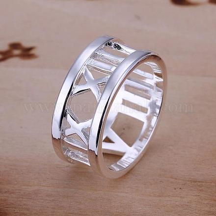 女性のための中空ローマ数字デザイン真鍮の指輪  銀  サイズ8  18.1mm RJEW-BB12052-8-1