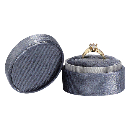 GORGECRAFT Wedding Ring Box Velvet Round Ring Bearer Box Double Slots Wedding Engagement Heirlooms Vintage Proposal Display Holder Jewelry Storage with Detachable Lid (Marine Blue) VBOX-GF0001-03D-1