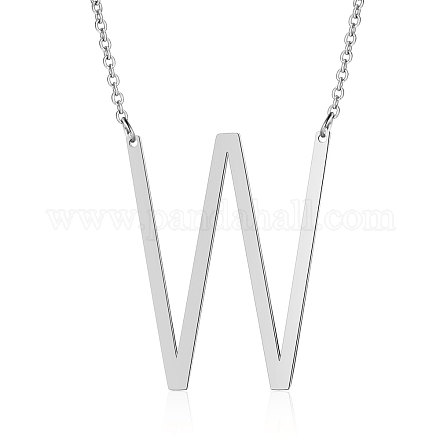 201 Stainless Steel Initial Pendants Necklaces NJEW-S069-JN003D-W-1