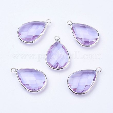 Silver Color Plated Brass Glass Drop Pendants X-GLAA-M006-A-14S-1