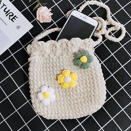 DIY Flower Pattern Handbag Knitting Beginner Kits PW-WG72433-02-1