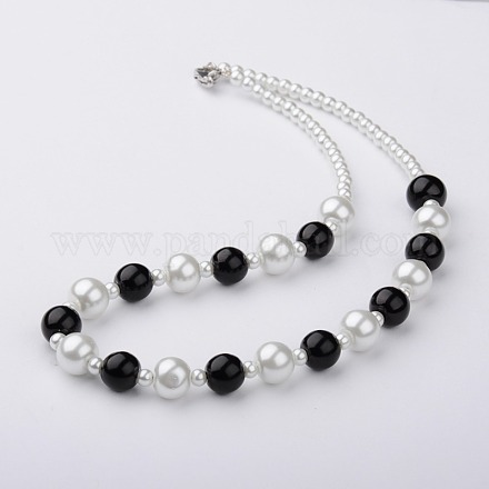 Glass Pearl Round Beads Necklaces NJEW-JN00760-01-1