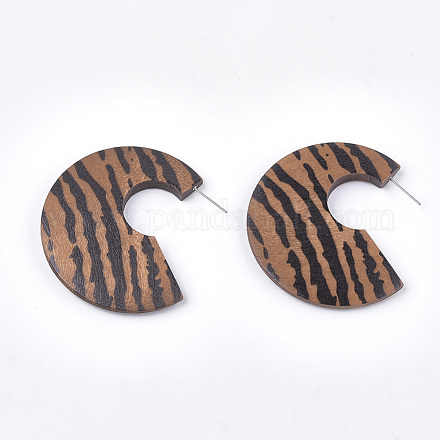 Printed Wooden Stud Earrings X-WOOD-T021-38-1