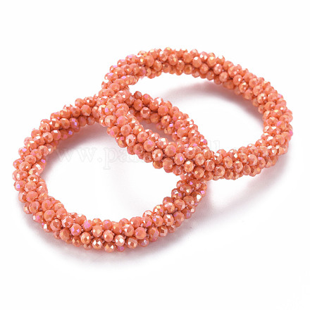 Bracelets extensibles en perles de verre opaque facettées plaquées couleur ab BJEW-S144-003D-04-1