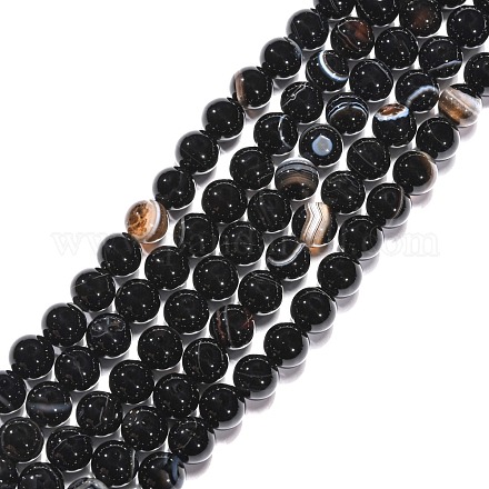 Chapelets de perles en agate à rayures naturelles/agates à bandes G-G391-8mm-01-1