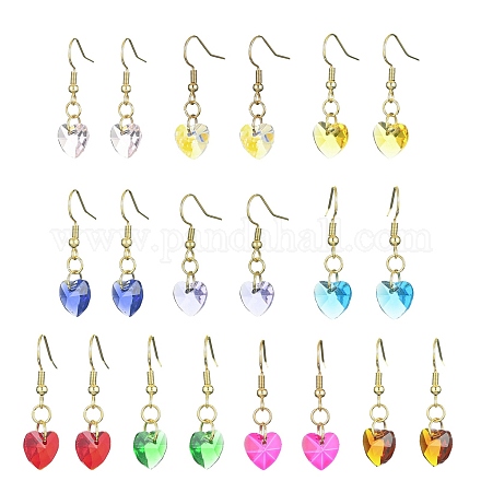 10 par de pendientes colgantes con forma de corazón de vidrio de 10 colores EJEW-JE05354-1