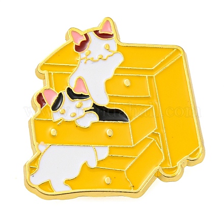 黄金の亜鉛合金のブローチ  漫画の猫のエナメルピン  戸棚  37.5x26.5x1.6mm JEWB-Z015-01D-1