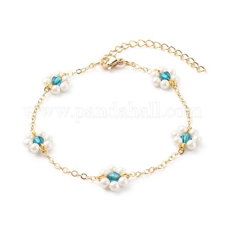 Shell Pearl & Acrylic Beads Flower Link Bracelets X1-BJEW-TA00003-02-1