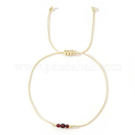 Простые повседневные плетеные браслеты из латуни и натуральных гранатовых бусин LM1536-5-1