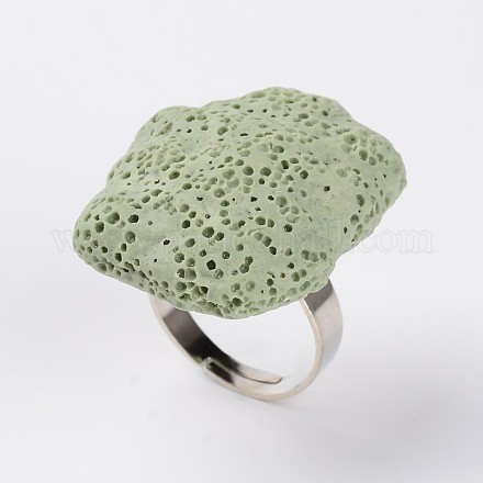 Pepitas ajustables anillos de dedo de piedras preciosas de roca de lava RJEW-I013-04-1