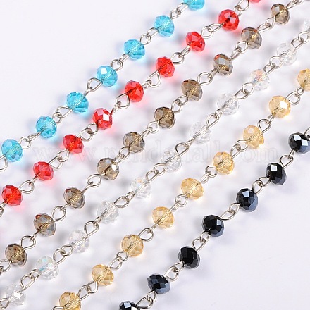 Handmade Rondelle Glass Beads Chains for Necklaces Bracelets Making AJEW-JB00038-1