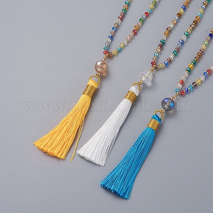 Colliers de pendentif à pompon en polyester NJEW-JN02621-1