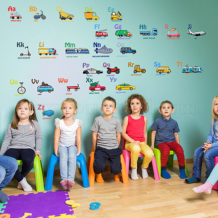 SUPERDANT Transport Alphabet Wall Stickers for Kids Watercolor Car Truck Stickers Decals Peel and Stick Stickers Vehicle DIY Vinyl Wall Decor for Kids Nursery Bedroom Living Room Decor DIY-WH0228-1039-1