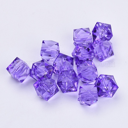 透明なアクリルビーズ  多面カット  キューブ  青紫色  18x18x16mm  穴：2.5mm  約155個/500g TACR-Q259-18mm-V50-1
