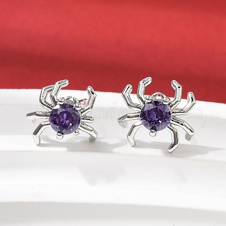 Серьги-гвоздики из латуни с микропаве из кубических цирконий в форме паука EJEW-L306-04P-01-1