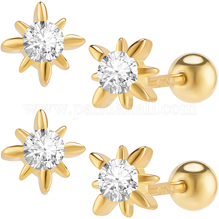 2 пара 925 серег-цветка из стерлингового серебра с микропаве из прозрачных кубических цирконий в форме хряща EJEW-BBC0001-57G-1