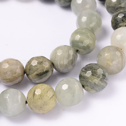 Faceted Natural Green Rutilated Quartz Round Bead Strands G-L377-37-10mm-1