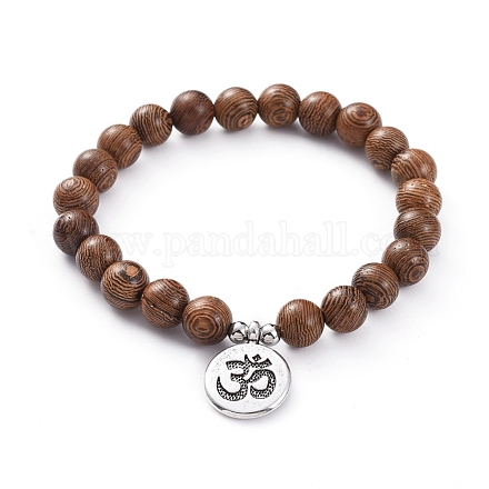 Perles de bois unisexes bracelets à breloques extensibles BJEW-JB04959-02-1