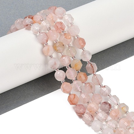 天然鉄含有石英ビーズ連売り 多面カット 双円錐形 二重終端ポイント