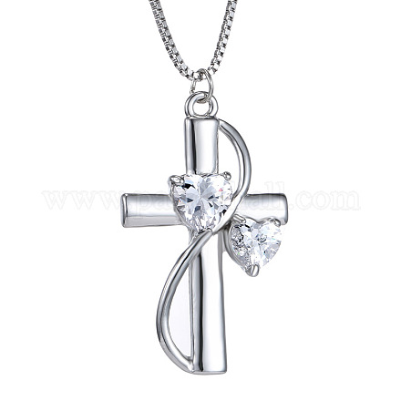 Love Heart Cross Alloy Rhinestone Pendant Necklaces NJEW-N0052-102-1