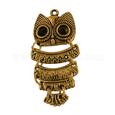 Retro Antique Golden Alloy Owl Pendants X-PALLOY-A13101-AG-RS-1