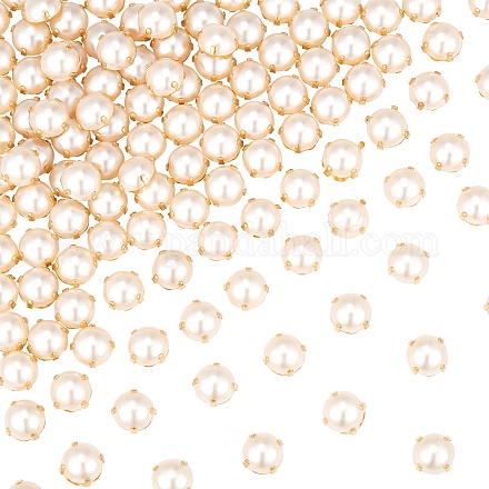 Gorgecraft 200 pz perline da cucire con perle a due fori da cucire su perle e strass con artiglio dorato accessori per abbigliamento con perle semicircolari con retro piatto per abiti artigianali (9.5 mm) SACR-GF0001-03B-1
