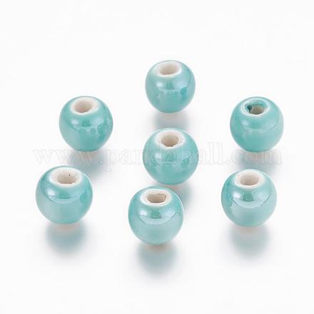 Acquamarina pearlized rotondi fatti a mano in porcellana perline X-PORC-D001-10mm-03-1