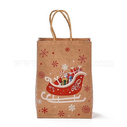 クリスマステーマ長方形紙袋  ハンドル付き  ギフトバッグやショッピングバッグ用  そり  バッグ：8x15x21センチメートル  折りたたみ：210x150x2mm CARB-F011-01D-1