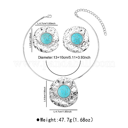 Комплекты из ожерелий и серег-гвоздиков из сплава и синтетической бирюзы для женщин FS-WG8DBDF-01-1