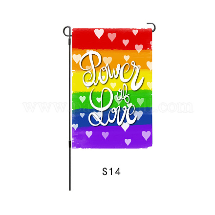 リネンガーデンフラグ  プライド/虹色の旗  家の庭の庭の装飾のため  愛という言葉の四角形は愛です  ハート柄  45x30x0.5cm GUQI-PW0001-262A-12-1