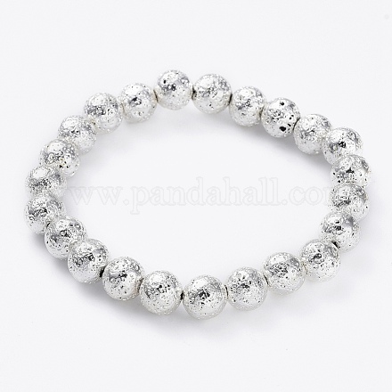 Bracelets extensibles en perles de lave naturelle galvanisées BJEW-G623-01S-8mm-1
