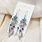 Flower & Feather Alloy Chandelier Earrings, with Acrylic & Enamel, Antique Silver, 80.5x20.5mm