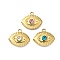 304 Stainless Steel Pendant, Ion Plating(IP), with Rhinestone, Real 14K Gold Plated, Evil Eye, Mixed Color, 12.5x15x3mm, Hole: 1.2mm