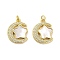 Brass Micro Pave Clear Cubic Zirconia Pendants, with Shell, Jump Ring, Moon with Star, Real 18K Gold Plated, 21x17x3mm, Hole: 3.5mm