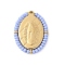 304 Stainless Steel Charms, Oval with Jesus, with Glass Seed Beads, Real 14K Gold Plated, Lilac, 25.5x19x2.5mm, Hole: 1.2mm