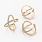 Brass Micro Pave Cubic Zirconia Cuff Rings, Open Rings, Criss Cross Rings, Double Rings, X Rings, Long-Lasting Plated, Golden, Clear, US Size 7 1/4(17.5mm)